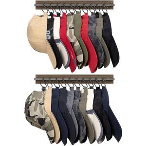 Hat Rack for Wall Wooden Baseball Caps Organizer with 20 Hooks Rustic
